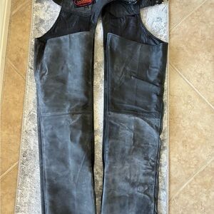 Women's Distressed Black Leather Chaps-NEVER WORN!!